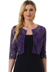Elegant Sheer Floral Lace Cropped Bolero Shrug