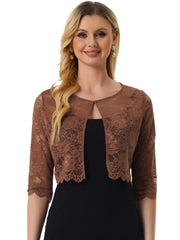 Elegant Sheer Floral Lace Cropped Bolero Shrug