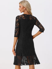 Elegant Lace 3/4 Sleeves Ruffles Bodycon Fishtail Dress