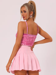 Sequined Velvet Spaghetti Strap Club Party Cropped Cami Top