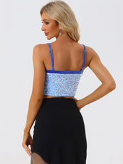 Sequined Velvet Spaghetti Strap Club Party Cropped Cami Top