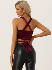 Crop Tank Tops Strappy Deep V Sleeveless Velvet Tube Top