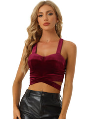 Crop Tank Tops Strappy Deep V Sleeveless Velvet Tube Top