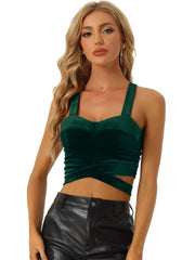 Crop Tank Tops Strappy Deep V Sleeveless Velvet Tube Top