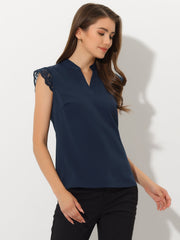 Work Top Office Lace Cap Sleeve Basic Shirt Blouse