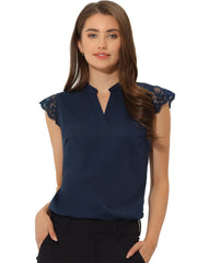 Work Top Office Lace Cap Sleeve Basic Shirt Blouse