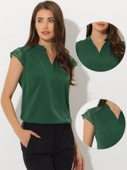 Work Top Office Lace Cap Sleeve Basic Shirt Blouse