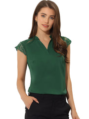 Work Top Office Lace Cap Sleeve Basic Shirt Blouse