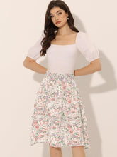 Floral Smocked Elastic Waist Knee Length Ruffle Tiered Skirt