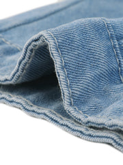 Summer Button Down Cap Short Sleeve Cropped Jean Denim Jacket