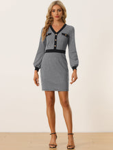 Houndstooth V Neck Long Sleeve Elegant Sheath Dresses