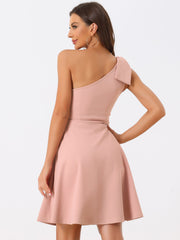 Bow One Shoulder Sleeveless Pockets A-Line Midi Dress