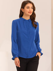 Work Office Blouse Button Up Ruffle Collar Long Sleeve Chiffon Shirt