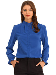 Work Office Blouse Button Up Ruffle Collar Long Sleeve Chiffon Shirt