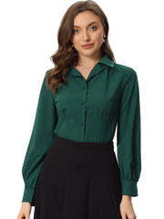 Long Sleeve Button Down Shirt Vintage Collared Work Blouse