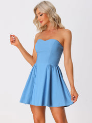 Strapless Sweetheart Neck Fit And Flare Mini Tube Top Dress