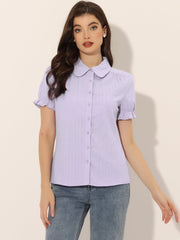 Cotton Frilled Top Turndown Collar Solid Blouse Shirt