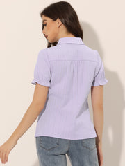 Cotton Frilled Top Turndown Collar Solid Blouse Shirt
