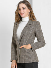 Plaid Notched Lapel One Button Houndstooth Blazer Jacket