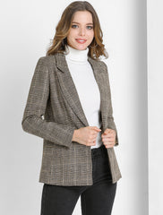 Plaid Notched Lapel One Button Houndstooth Blazer Jacket