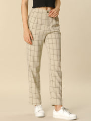 Plaid Elastic Waist Casual Work Office Long Pants
