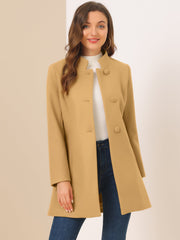 Stand Collar Single Breasted Solid Color Pea Coat