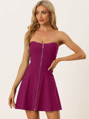 Zip Up Sexy Strapless Party Club Mini Bodycon Dress