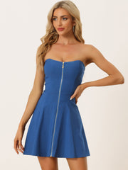 Zip Up Sexy Strapless Party Club Mini Bodycon Dress