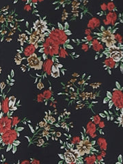 Chiffon Floral V Neck Tie Waist Bishop Sleeve Casual Wrap Midi Dress