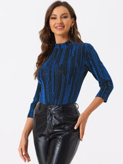 Party Glitter 3/4 Sleeve Shiny Striped Metallic Tops