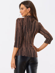 Party Glitter 3/4 Sleeve Shiny Striped Metallic Tops