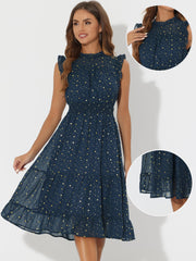 Chiffon Sleeveless Smocked Waist Gilding Metallic Stars Party Dress