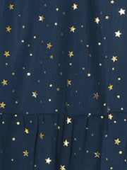Chiffon Sleeveless Smocked Waist Gilding Metallic Stars Party Dress