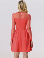 Party Heart Mesh Sheer Sleeve Crew Neck Skater Short Dress