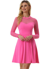 Heart Mesh Sheer Long Sleeve Gothic Cocktail Skater Mini Dress