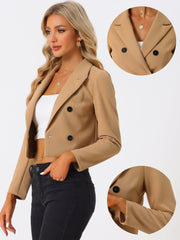 Notched Lapel Collar Casual Office Blazers Cropped Jacket