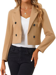 Notched Lapel Collar Casual Office Blazers Cropped Jacket