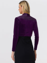 Velvet Open Front Long Sleeve Cropped Bolero Shrug