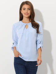 Office Keyhole Pleated 3/4 Sleeve Chiffon Blouse