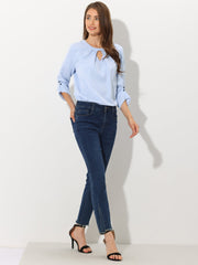 Office Keyhole Pleated 3/4 Sleeve Chiffon Blouse