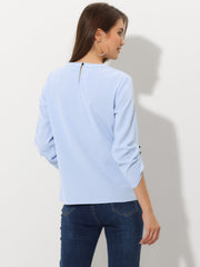 Office Keyhole Pleated 3/4 Sleeve Chiffon Blouse
