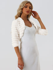 Faux Fur 3/4 Sleeves Cocktail Cropped Jacket Bolero Shrug