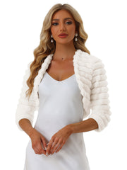 Faux Fur 3/4 Sleeves Cocktail Cropped Jacket Bolero Shrug
