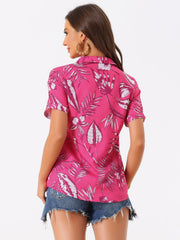 Hawaiian Tropical Leaves Floral Short Sleeve Button Down Shirt