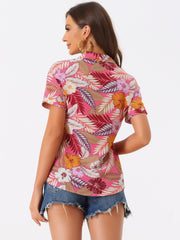 Hawaiian Tropical Leaves Floral Short Sleeve Button Down Shirt