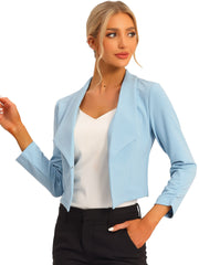 Notched Lapel Ruched Sleeve Business Cropped Jacket Blazer