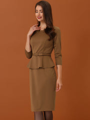 3/4 Sleeve Midi Bodycon Peplum Sheath Pencil Dress