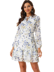 Floral V Neck Semi Sheer Layered Tiered Mini Dress