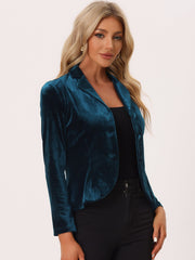 Notched Lapel Long Sleeve Office Business Button Velvet Blazer