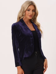 Notched Lapel Long Sleeve Office Business Button Velvet Blazer